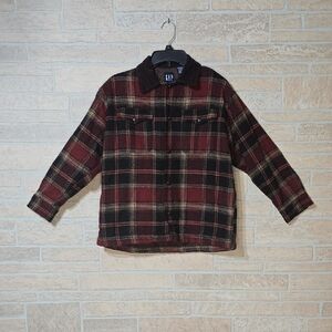 GAP Wool Blend Plaid Jacket Barn Utility Quilted Liner Corduroy Collar Large